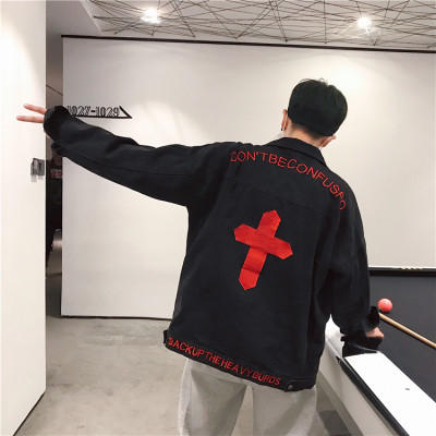 Áo khoác Jeans Nam phối hình chữ Thập thời thượng