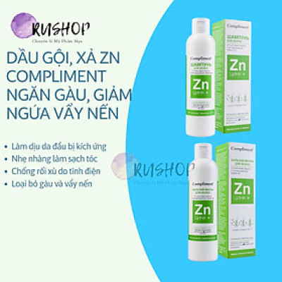 Dầu gội, xả Zn Compliment ngăn gàu, giảm ngứa vẩy nến da đầu 200ml/chai  