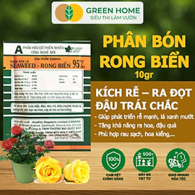 Phân Bón Lá Rong Biển GreenHome, Seaweed, Gói 10gr, Hữu Cơ, Ra Hoa, Đậu Trái, Chắc Hạt, Tăng Khả Năng Ra Đọt, Tốt Rễ
