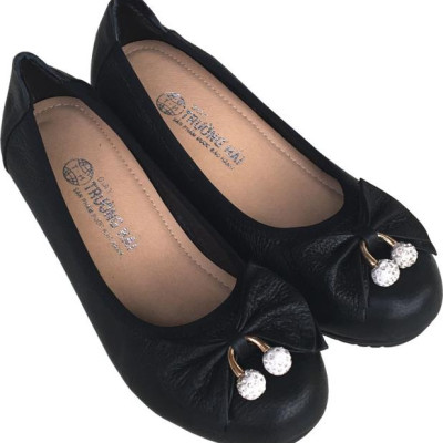 Giày nữ đế xuồng Trường Hải cao 3cm  đính bông chuông da bò thật cao cấp mềm mại đế cao su DX177