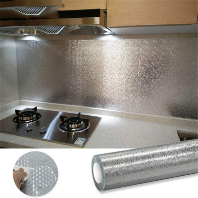 Cuộn 2m decal giấy dán bếp tráng nhôm cách nhiệt ô vuông bạc khổ 60cm keo sẵn dễ dàng lau chùi. Decor