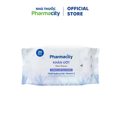 Khăn ướt Pharmacity (20 miếng) - Dịu nhẹ, không mùi, không cồn