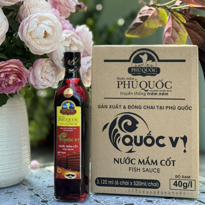 Thùng 6 Chai Nước Mắm Cốt Phú Quốc - Quốc Vị Độ Đạm 40N Chai Thủy Tinh 520ml Cá Cơm