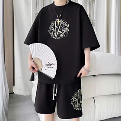 Đồ bộ mặc nhà in cành tre, chất thun da cá co giản dày, mịn, thoáng mát, tay lỡ. freesize dưới 60kg-75kg