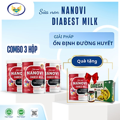 COMBO Mua 3 Tặng 1 Sữa non Nanovi Diabest 900g - Chuyên Biệt Dành Cho Người Tiểu Đường và tặng kèm 1 hộp OMEGA 3-6-9