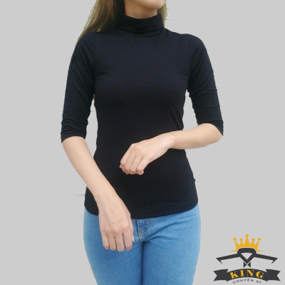 Áo thun cổ lọ nữ chất cotton cao cấp co giãn T17