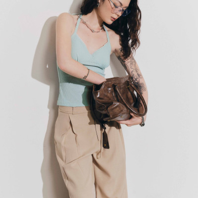 DOTTIE - Áo thun cổ yếm viền ren - Xanh ngọc - T1146