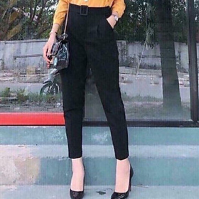 Quần tây dáng Baggy MANGO  kèm đai chất đẹp_Quần công sở nữ