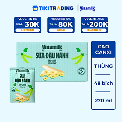 Thùng 48 bịch sữa đậu nành cao canxi Vinamilk 220ml