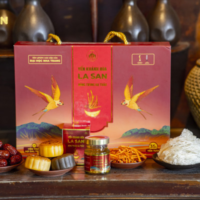 [ 35% YẾN TƯƠI ][ NHẬN GHI THIỆP MỪNG] Hộp quà 6 lọ Yến Khánh Hòa La San Đông Trùng Hạ Thảo ít ngọt