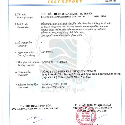 Tinh Dầu Sả Chanh - 100% Nguyên Chất Hữu Cơ - Le Rustique - Tinh Dầu Bản Địa Ấn Độ