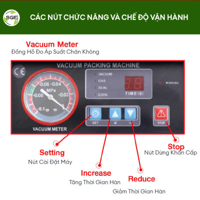 Máy hút chân không công nghiệp kiểu buồng VCC02. Hút bao nhanh, khỏe với buồng hút lớn, dễ sử dụng, tiết kiệm điện. Hàng nhập khẩu chính hãng SGE Thailand