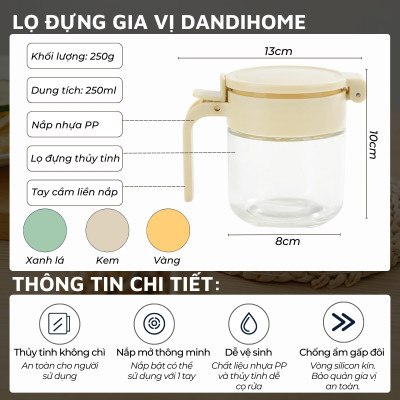 Lọ đựng gia vị, hũ đựng gia vị thủy tinh và nhựa PP DandiHome sang trọng, bền, đẹp, tiện lợi