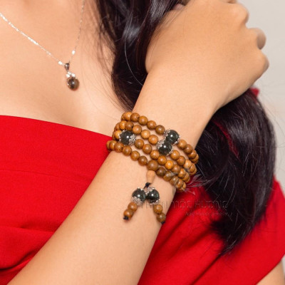 Vòng tay trầm hương tự nhiên 108 hạt mix Đá Phong Thủy  - Trầm Tốc - An yên, đoạn trừ 108 phiền não