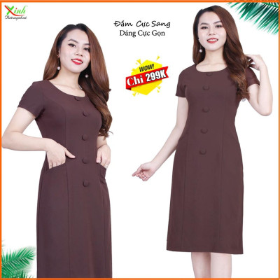 Đầm Suông Phối Nút Che Bụng Gọn Eo ThoiTrangXinh DL508