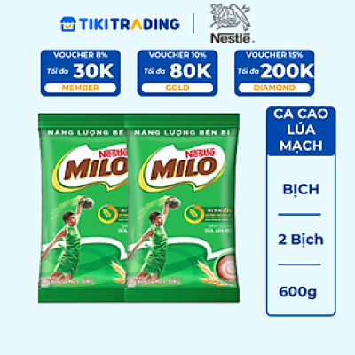 Combo 2 bịch thức uống ca cao lúa mạch Milo Regular (600g)
