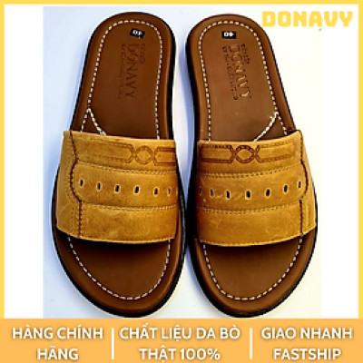 Dép quai ngang nam da bò 100%, quai 02 lớp da Bò Donavy cao cấp may full quai và đế rất chắc chắn DONAVY1MC