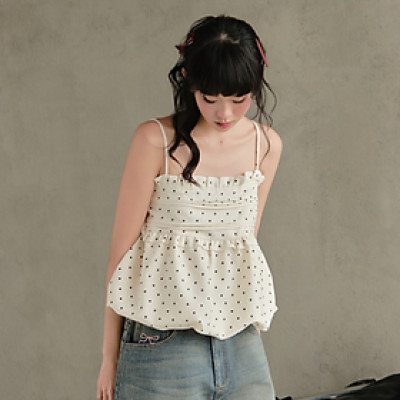 Áo 2 dây áo kiểu babydoll họa tiết chấm bi có size dành cho nữ Rana Miều Est.2013