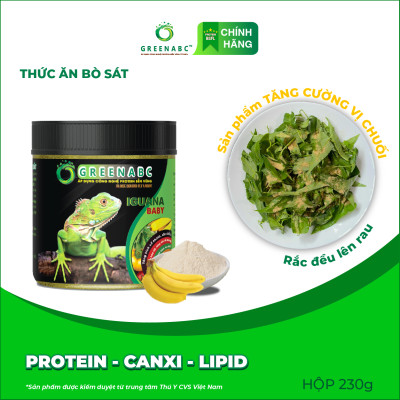 Thức ăn bò sát Iguana Baby GREENABC vị chuối dùng cho Iguana từ mới nở cho đến giúp tăng kích thước, lên màu đẹp, phòng chống MBD, teo đuôi – Hộp 230g