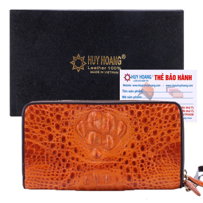 HJ3212-13-14-70 - Bóp da cá sấu nhiều ngăn nguyên con vàng, đen, nâu đỏ, nâu đất