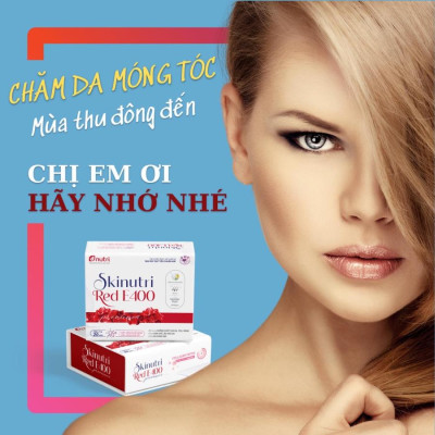 Skinutri Red E400 Bổ sung dưỡng chất cho Da, Tóc, Móng, hạn chế lão hóa da, giúp da sáng đẹp - Hộp 2 lọ x 20 viên