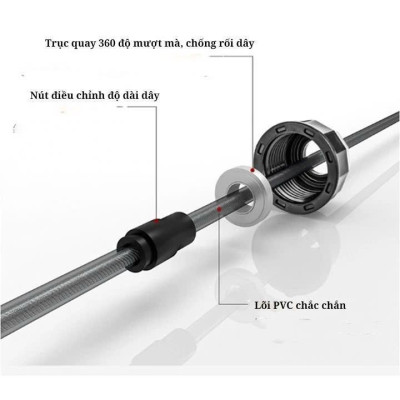 Dây Nhảy Lõi Thép Thể Lực Tập Thể Dục, Thể Thao, MUAY BOXING KICKBOXING 2,7m Siêu Bền Chỉnh Được Độ Dài