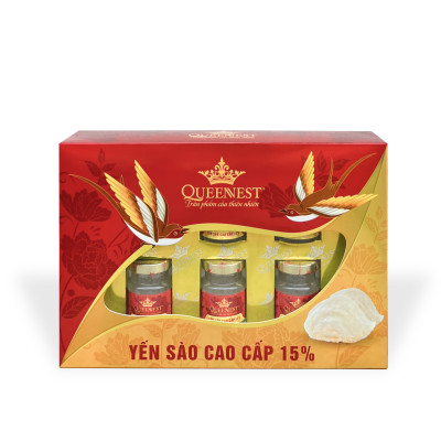 Yến hũ chưng sẵn Queennest 15%, hũ thủy tinh 70ml, hộp 6 hũ - Hộp Quà Biếu Tặng - Hàng Chính Hãng
