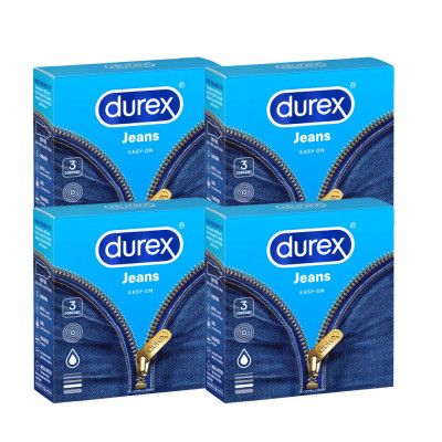 Bộ 4 hộp bao cao su Durex Jeans cơ bản (52.5mm, 3 bao/hộp)