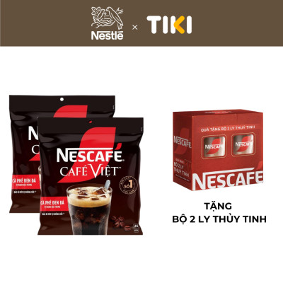 [Tặng bộ 2 ly thủy tinh] Combo 2 Bịch Cà phê đen hòa tan NESCAFE Café Việt (Túi 35 gói x 16g)