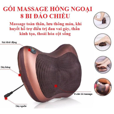 Gối massage hồng ngoại 8 bi matxa cổ, lưng, vai, gáy, toàn thân - hàng chính hãng