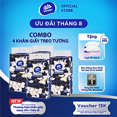 [MUA 4 GÓI KHĂN TREO TƯỜNG TẶNG 2 GÓI KHĂN RÚT SIZE S] Khăn giấy treo tường cao cấp Vinda Prestige 4D 3 lớp 212 tờ
