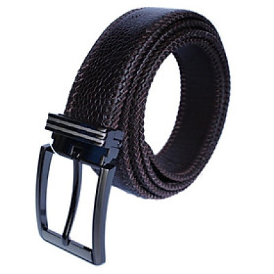 HP4461 - Dây nịt nam da đà điểu Huy Hoàng đan viền 3,5P đầu kim màu nâu đất