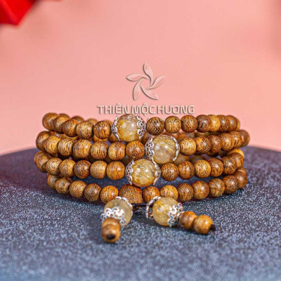 Vòng tay trầm hương tự nhiên 108 hạt mix Đá Phong Thủy  - Trầm Tốc - An yên, đoạn trừ 108 phiền não