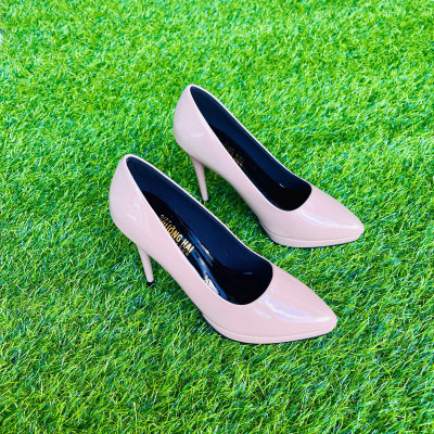Giày cao gót nhọn 10cm Trường Hải da bóng 2 màu đen, hồng phấn GCG135