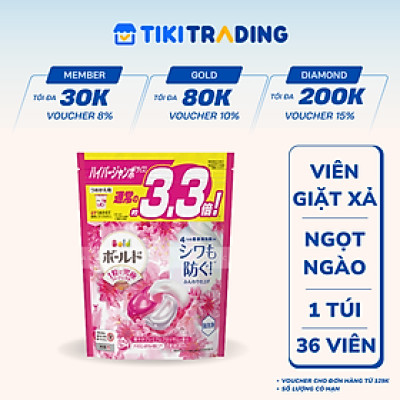 Viên giặt xả Bold GelBall 4D P&G hương hoa ngọt ngào túi refill 36 Viên