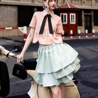 Áo hồng ngắn tay NGADO, áo đi học, áo đi làm, áo sơ mi form rộng