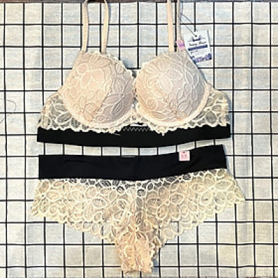 Bộ đồ lót Slyvia ren hoa mút vừa có gọng bản 3 móc che khuyết điểm quần ôm nửa mông sexy