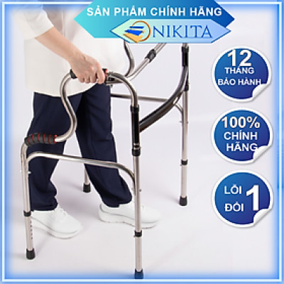 Khung tập đi hỗ trợ đi lại có ghế ngồi khi mỏi chân, thiết kế tay cầm 2 tầng hỗ trợ vịn nắm chắc chắn, chính hãng Nikita