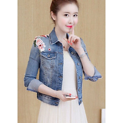 Áo Khoác Jean Nữ Thêu Họa Tiết Titishop NT54 - Xanh