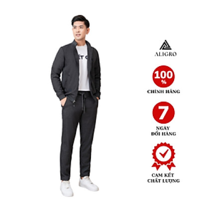 Bộ nỉ kéo khóa nam dài tay ALIGRO chất liệu nỉ 100% cotton màu ghi đậm ALGBN.20