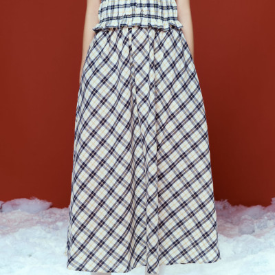 DOTTIE - Chân váy midi kẻ ô - Xanh đen - S0253