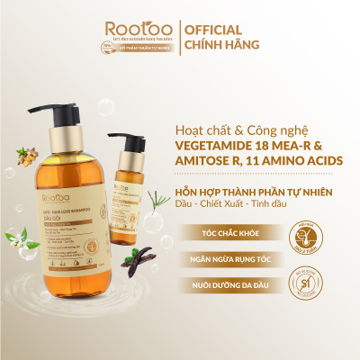 Dầu Gội Ngăn Ngừa Rụng Tóc Rootoo Thuần Tự Nhiên Giúp Kích Thích Mọc Tóc, Giảm Gàu, Phục Hồi Hư Tổn 250ml