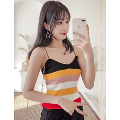 Áo Kiểu Nữ Áo Len Nữ Hai Dây Sọc Ngang Dễ Thương ALN021 MayHomes Ôm Thân Xinh Xắn