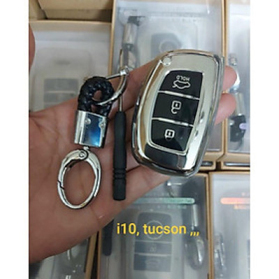Ốp Chìa Khóa Silicon Tráng Gương Dành Cho Xe Grand I10, Elantra, Tucson - kèm móc treo