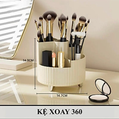 Kệ Để Đồ Trang Điểm - Khay Để Bút Bàn Làm Việc Xoay Tròn 360