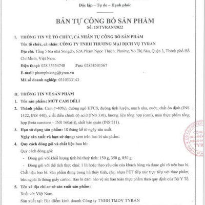 Mứt cam pha chế Déli - chai 1L