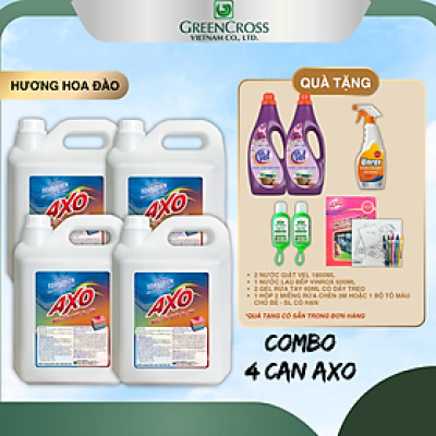 COMBO 4 CAN Nước tẩy quần áo màu đánh bay vết bẩn AXO can 5 Lít Tiết Kiệm Hương Hoa Đào/Tươi Mát
