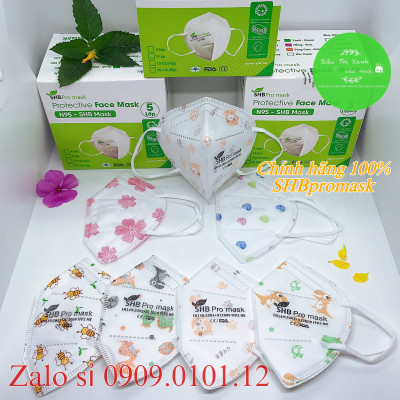 Khẩu trang n95 trẻ em SHB pro mask, Kn95 em bé 4 lớp kháng khuẩn chuẩn FFP2 