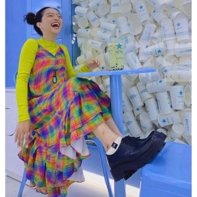 Áo Croptop Tay Dài Xanh Vàng TARTAN - T-TitTotTet Croptop / Neon 