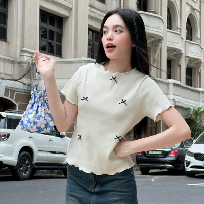 Áo thun áo nữ đính nơ phía trước dễ thương nữ tính Bows Miều Est.2013